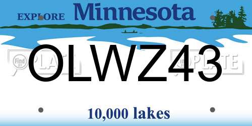 OLWZ43 Minnesota License Plate
