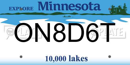 ON8D6T Minnesota License Plate