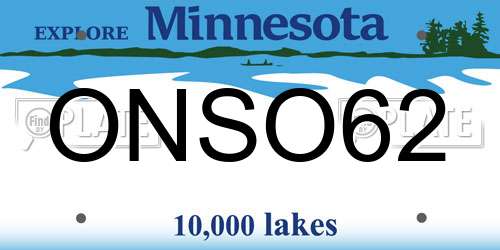 ONSO62 Minnesota License Plate