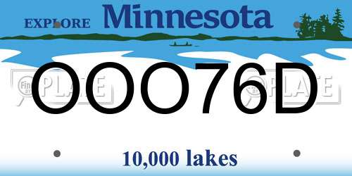 OOO76D Minnesota License Plate
