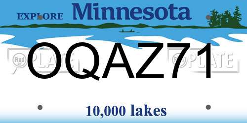 OQAZ71 Minnesota License Plate