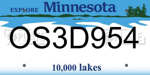 OS3D954 Minnesota License Plate