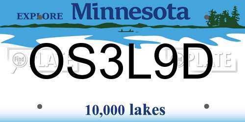 OS3L9D Minnesota License Plate