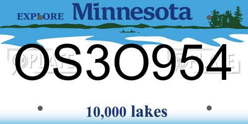 OS3O954 Minnesota License Plate