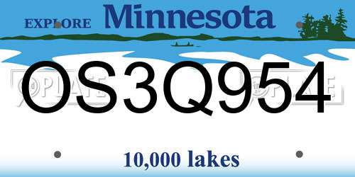 OS3Q954 Minnesota License Plate