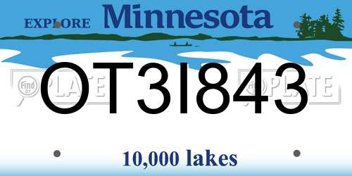OT3I843 Minnesota License Plate