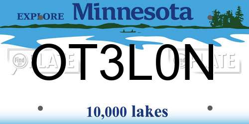 OT3L0N Minnesota License Plate