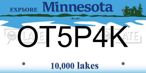 OT5P4K Minnesota License Plate