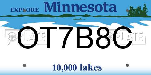 OT7B8C Minnesota License Plate