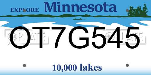 OT7G545 Minnesota License Plate