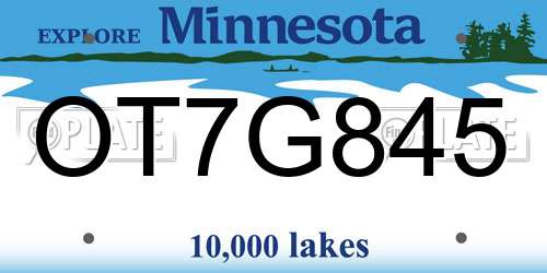 OT7G845 Minnesota License Plate