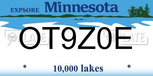 OT9Z0E Minnesota License Plate