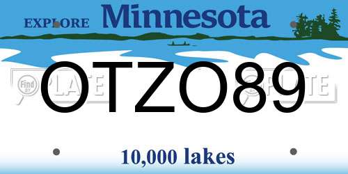 OTZO89 Minnesota License Plate