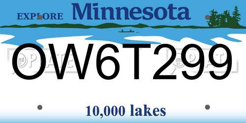 OW6T299 Minnesota License Plate