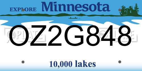 OZ2G848 Minnesota License Plate