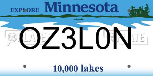 OZ3L0N Minnesota License Plate