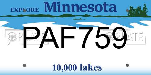 PAF759 Minnesota License Plate