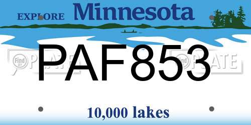 PAF853 Minnesota License Plate