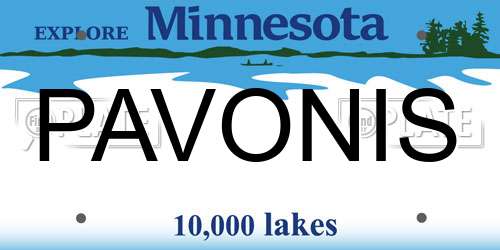 PAVONIS Minnesota License Plate