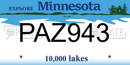 PAZ943 Minnesota License Plate