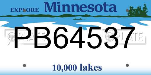 PB64537 Minnesota License Plate