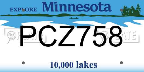 PCZ758 Minnesota License Plate