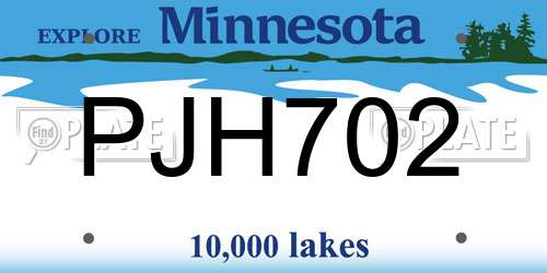 PJH702 Minnesota License Plate