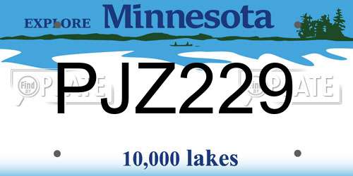 PJZ229 Minnesota License Plate