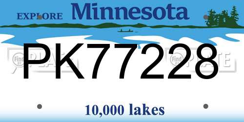 PK77228 Minnesota License Plate