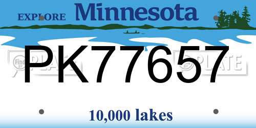 PK77657 Minnesota License Plate
