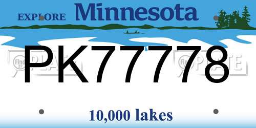 PK77778 Minnesota License Plate