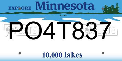PO4T837 Minnesota License Plate