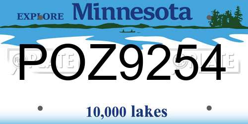 POZ9254 Minnesota License Plate