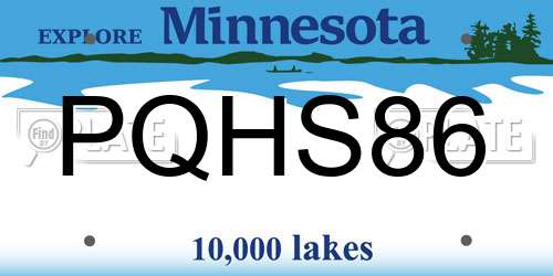 PQHS86 Minnesota License Plate