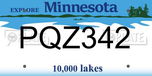 PQZ342 Minnesota License Plate