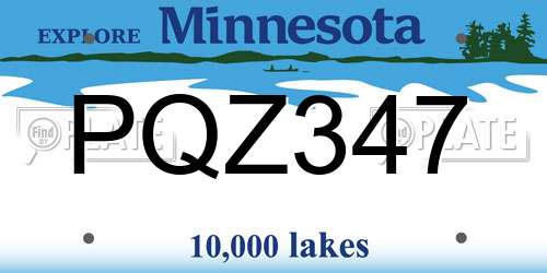 PQZ347 Minnesota License Plate