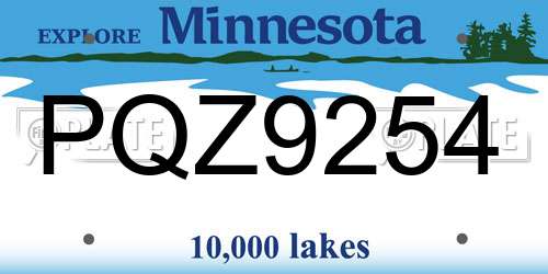 PQZ9254 Minnesota License Plate