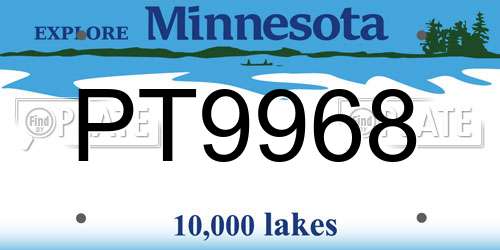PT9968 Minnesota License Plate