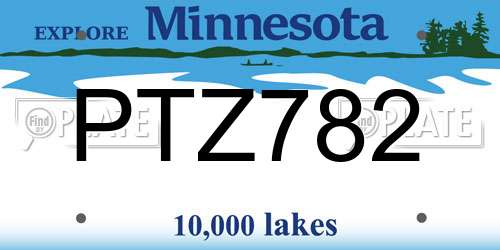 PTZ782 Minnesota License Plate