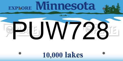 PUW728 Minnesota License Plate