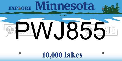 PWJ855 Minnesota License Plate