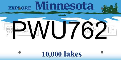 PWU762 Minnesota License Plate