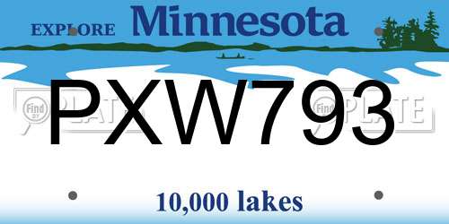 PXW793 Minnesota License Plate
