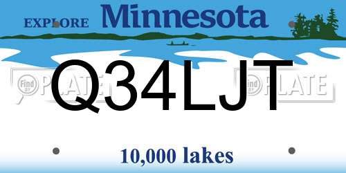 Q34LJT Minnesota License Plate