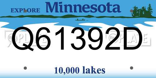 Q61392D Minnesota License Plate