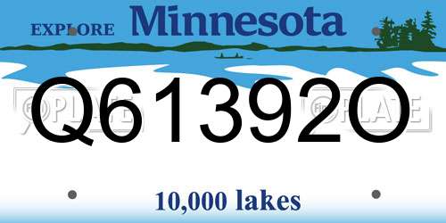 Q61392O Minnesota License Plate