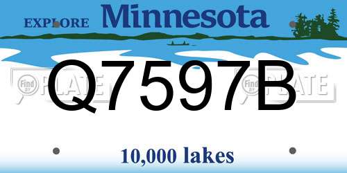 Q7597B Minnesota License Plate
