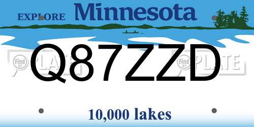 Q87ZZD Minnesota License Plate