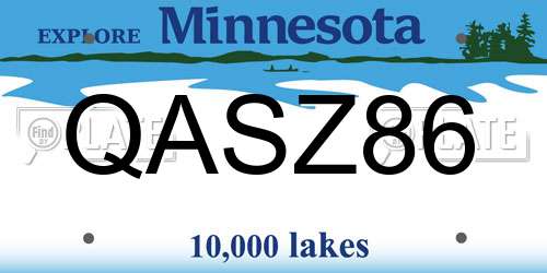 QASZ86 Minnesota License Plate