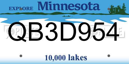 QB3D954 Minnesota License Plate